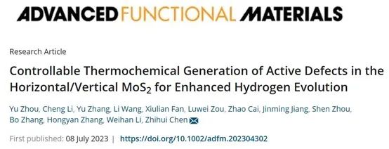 中南大学陈智慧AFM：水平/垂直MoS2中的活性缺陷可有效促进析氢