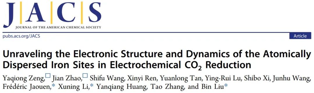 李旭宁/刘彬等，最新JACS！顶尖Operando表征技术监测原子分散的铁位点