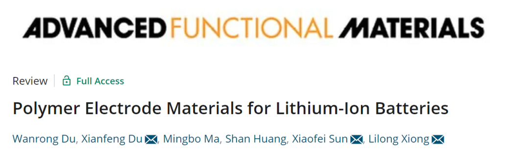 熊礼龙/孙孝飞/杜显锋AFM：锂离子电池的聚合物电极材料综述