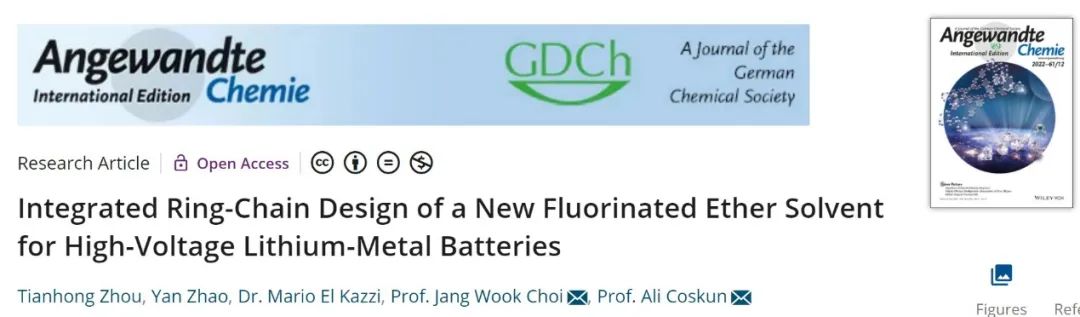 Angew：新型单一氟化醚溶剂助力高压锂金属电池