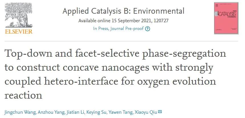 南师大邱晓雨Appl. Catal. B.：选择性相分离构建强耦合异质界面用于析氧反应