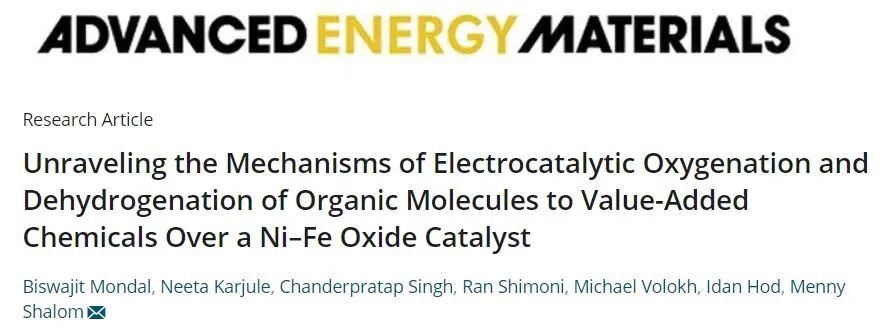 AM：揭示在Ni-Fe氧化物催化剂上有机分子电催化氧化和脱氢转化为高附加值化学品的机制