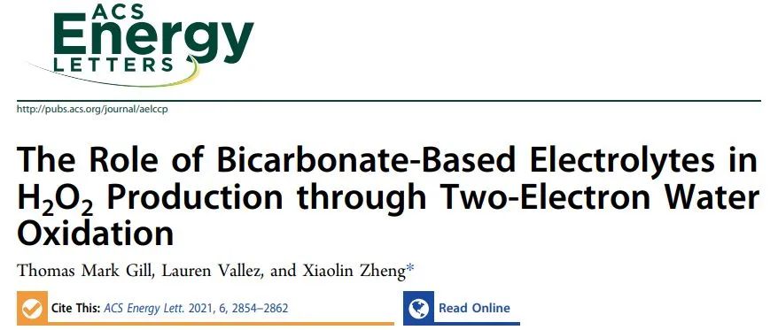 斯坦福郑晓琳ACS Energy Lett.: 碳酸氢盐基电解质在双电子水氧化产H2O2中的作用