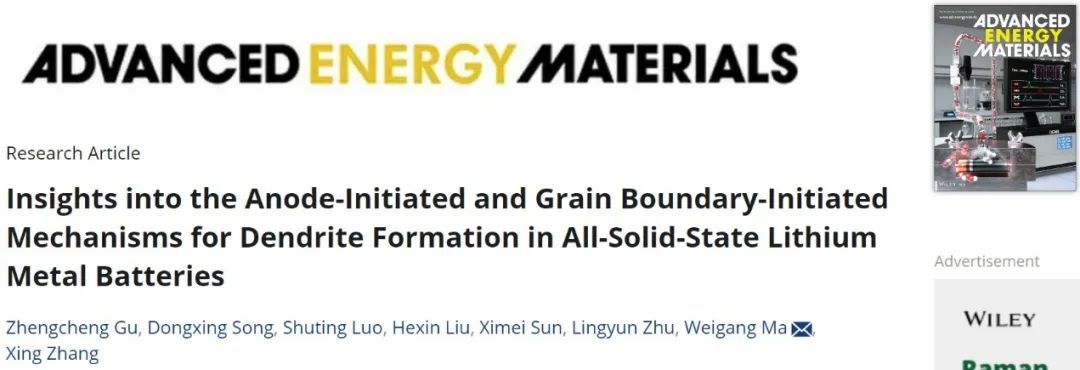 ​清华马维刚AEM：洞察全固态锂金属电池中枝晶萌发的机制