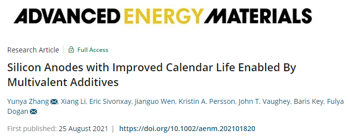 阿贡实验室AEM：可改善硅负极日历寿命的多价添加剂