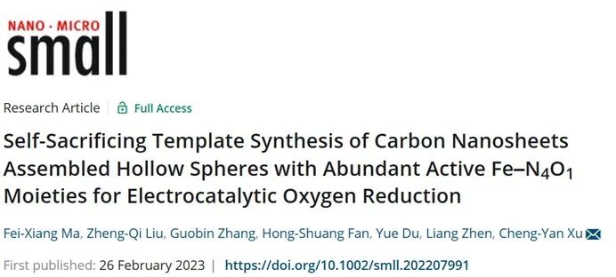 ​哈工大Small：空心微球组成碳纳米片！富含活性Fe-N4O1的催化剂实现高效氧还原！