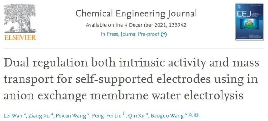 清华王保国Chem. Eng. J.: 构建纳米岛，性能差不了！调控Fe-Ni-PS内在活性和传质用于AEMWE