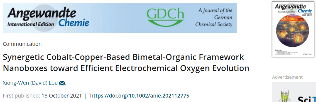 楼雄文Angew.：CoCu-MOF NBs实现高效电化学OER