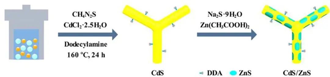 王红康/何炽Chem. Eng. J.: 十二烷基胺修饰的三臂CdS/ZnS核壳纳米棒用于光催化HER