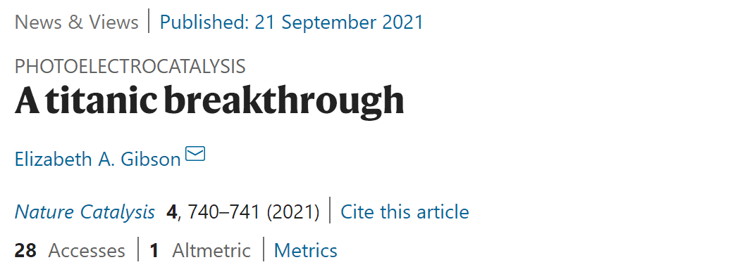 Nature Catalysis：光解水50年，0.01%到20%