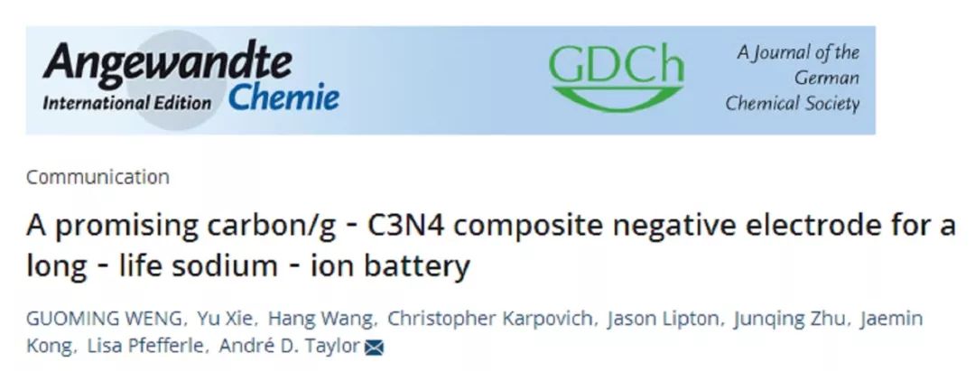 纽约大学André D. Taylor教授Angew：长寿命钠电负极新材料C/g-C3N4