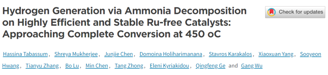 纽约州立布法罗武刚EES：非钌催化剂实现高效的氨分解制氢