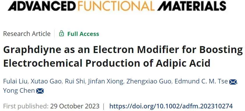 理化所/港大AFM：石墨炔作为电子调节剂促进己二酸的电化学合成