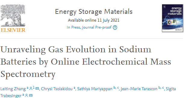 EnSM：通过在线电化学质谱分析钠电池中的产气行为