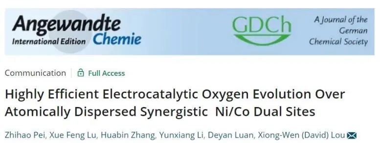 楼雄文等Angew.: 1+1>2! 原子分散的Ni/Co协同促进a-NiCo/NC高效电催化OER