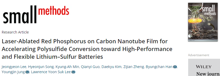 Small Methods：红磷涂覆的碳纳米管膜夹层加速锂硫电池中多硫化锂转化