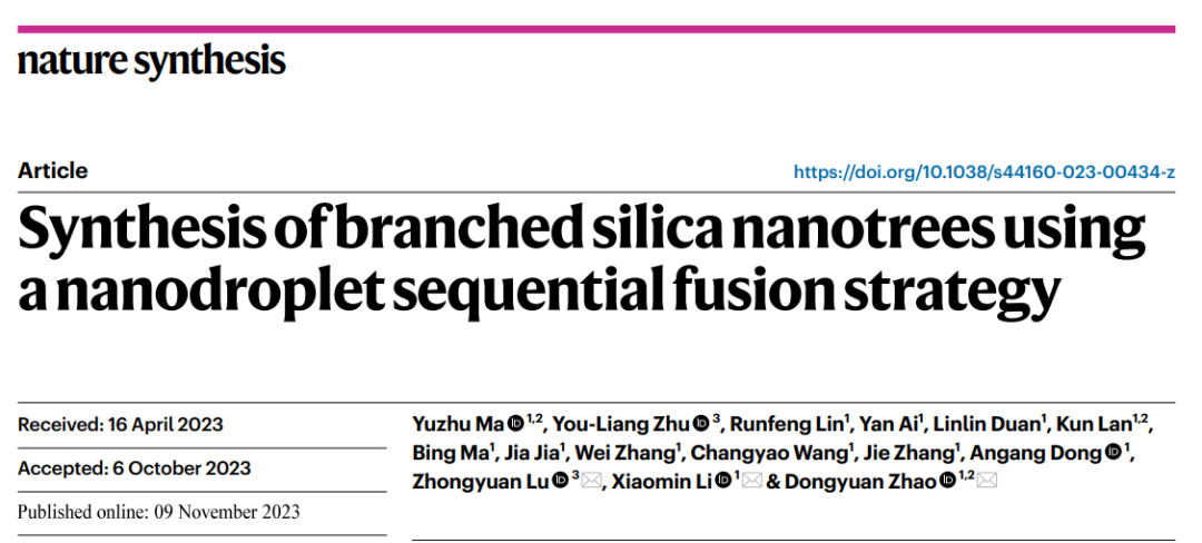 赵东元院士/李晓民/吕中元/马玉柱Nature Synthesis：在纳米世界种一棵树！