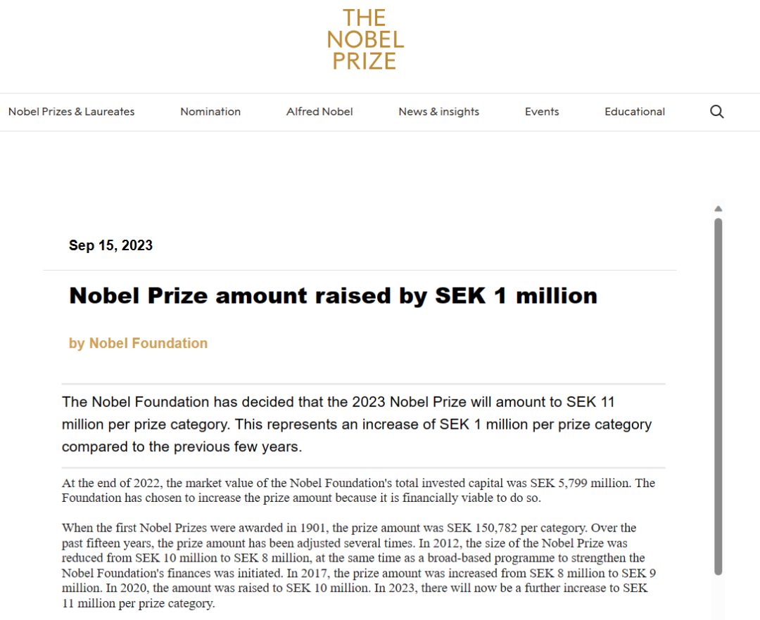 2023诺贝尔奖：奖金增加100万及化学奖最新预测！