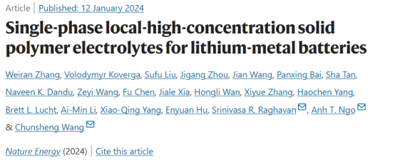 【DFT+实验】王春生团队重磅NE：局部高浓聚合物固体电解质