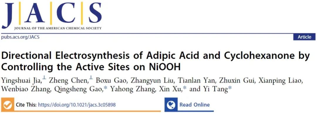 唐颐/徐昕/高庆生JACS：控制NiOOH活性位点定向电合成己二酸和环己酮