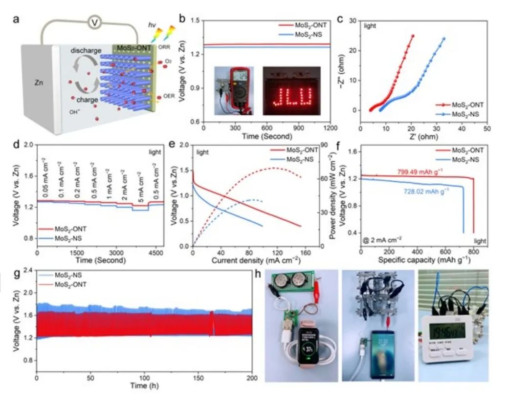​吉大徐吉静AM：光辅助金属空气电池中MoS2 1d 纳米管的加速受限传质