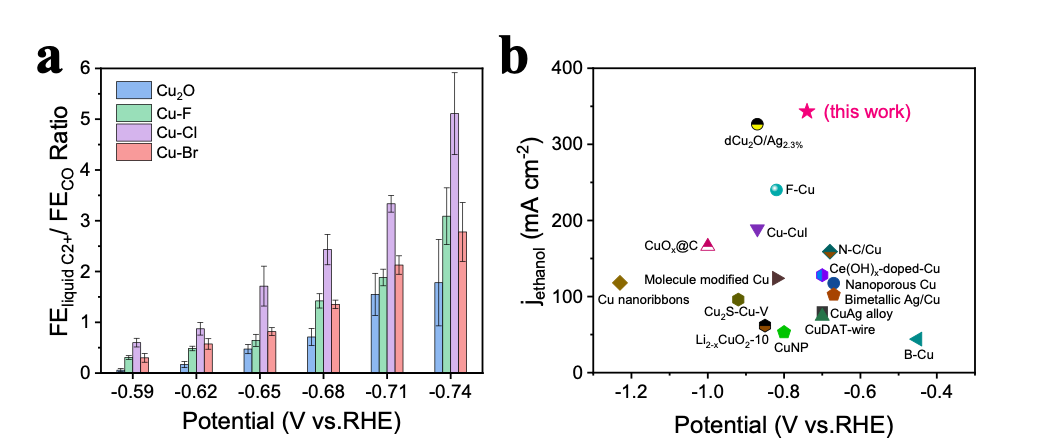 【DFT+实验】上海科技大学林柏霖课题组：卤素修饰的铜基催化剂促进高效电化学还原CO₂产乙醇