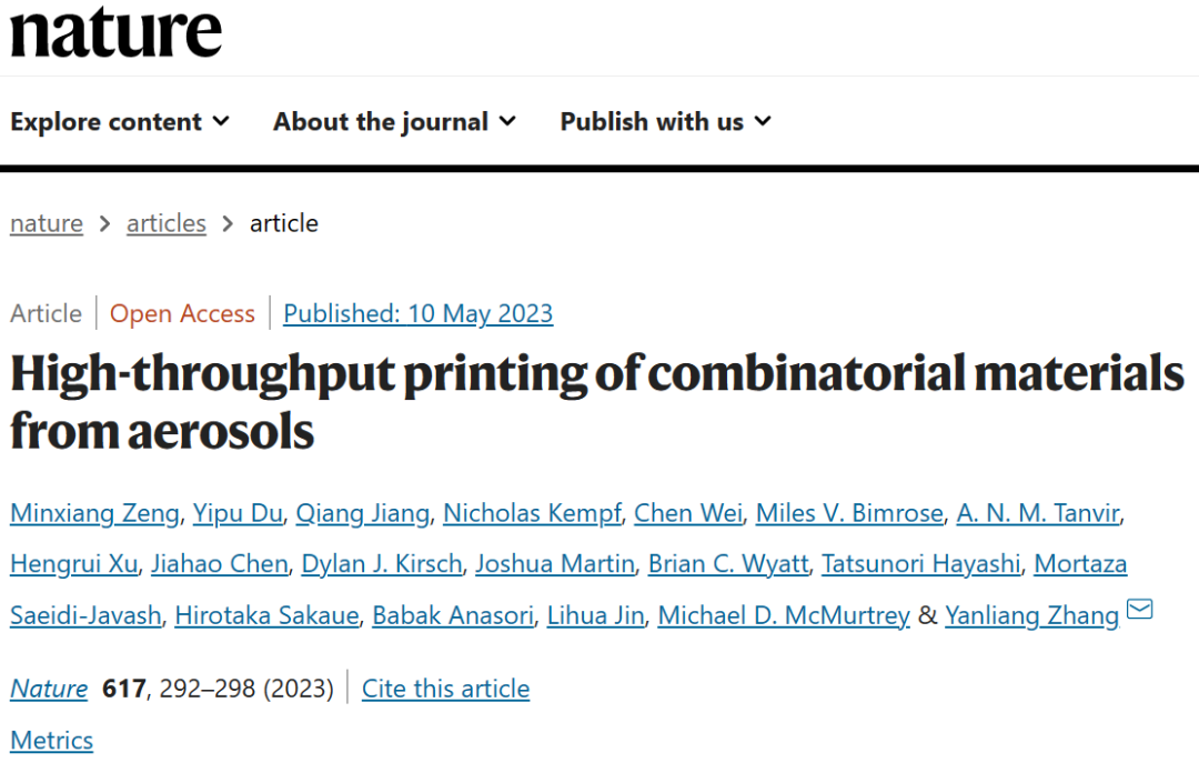 重磅Nature：高通量组合打印（(HTCP）引领材料科学的革命与突破！