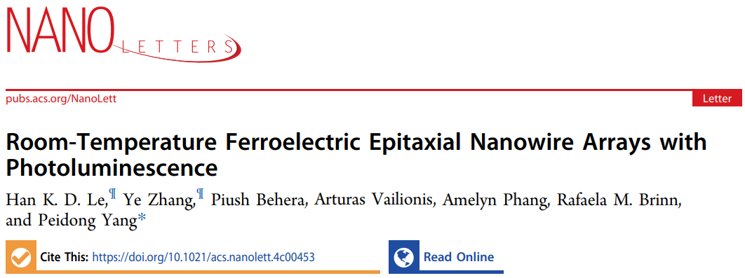 杨培东最新Nano Letters：室温铁电外延纳米线阵列光致发光