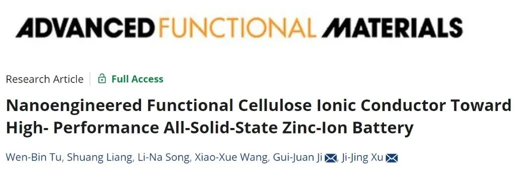 ​吉大AFM：功能纤维素离子导体助力高性能全固态锌离子电池