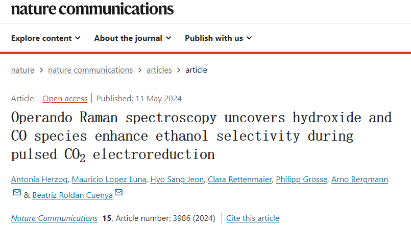 最新Nature子刊：SERS探究脉冲CO2电还原机理！