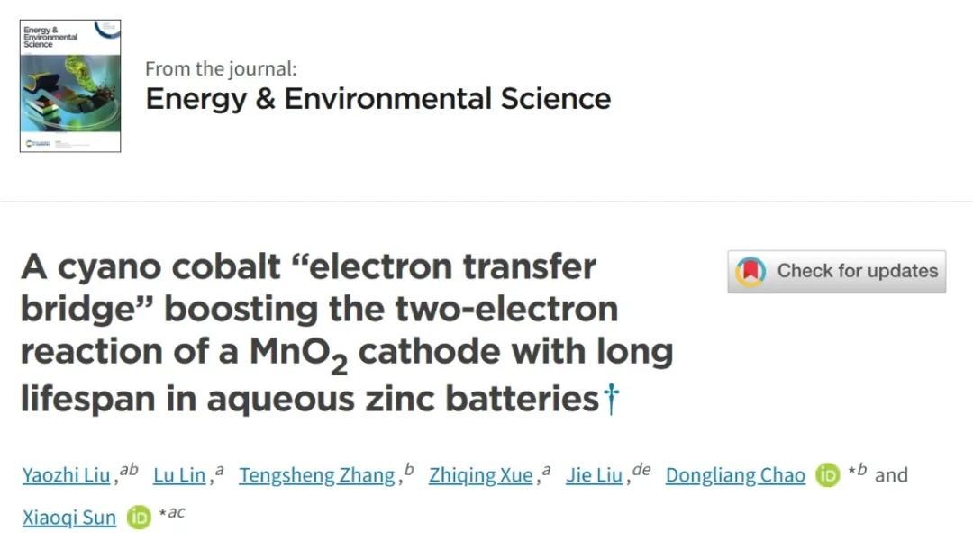 东大/复旦EES：氰基钴“电子转移桥”实现长寿命水系锌电池