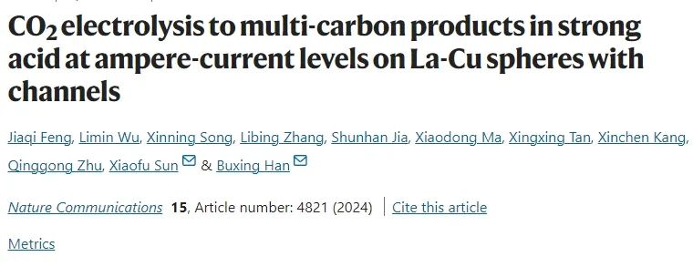 化学所Nature子刊: 构建多孔通道，提高大电流下酸性CO2RR活性