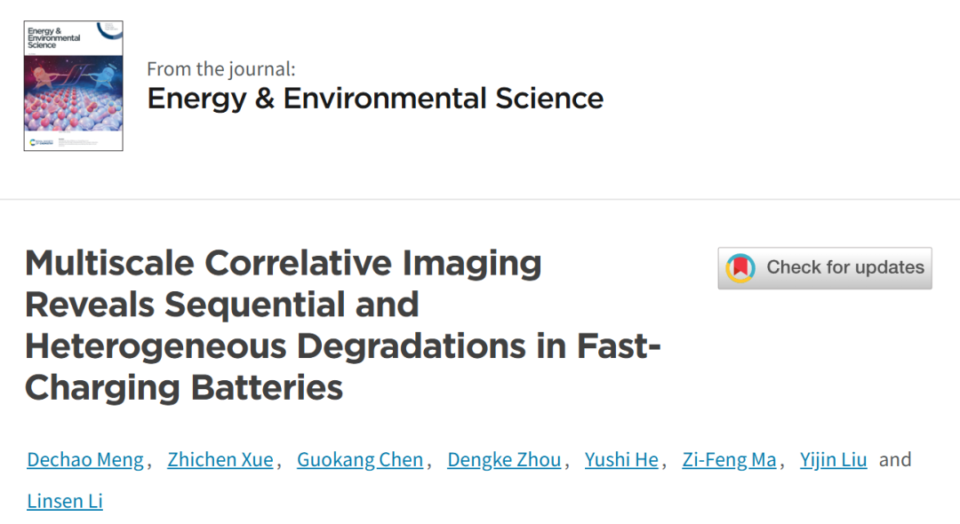 ​上交EES：多尺度相关成像揭示快速充电电池中的顺序性和不均匀性退化