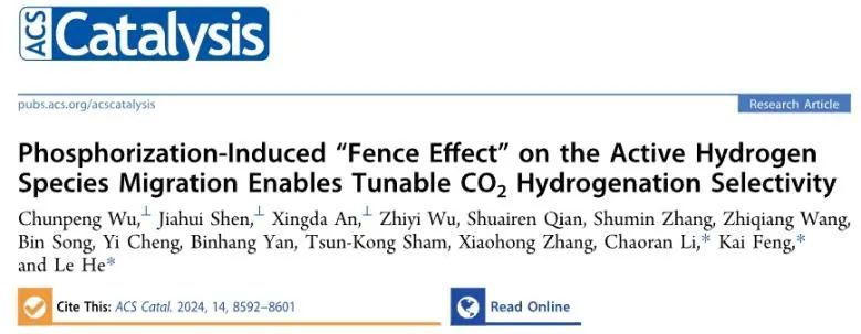 ​苏大ACS Catal.: 磷化诱导活性H迁移“栅栏效应”，调节CO2加氢选择性