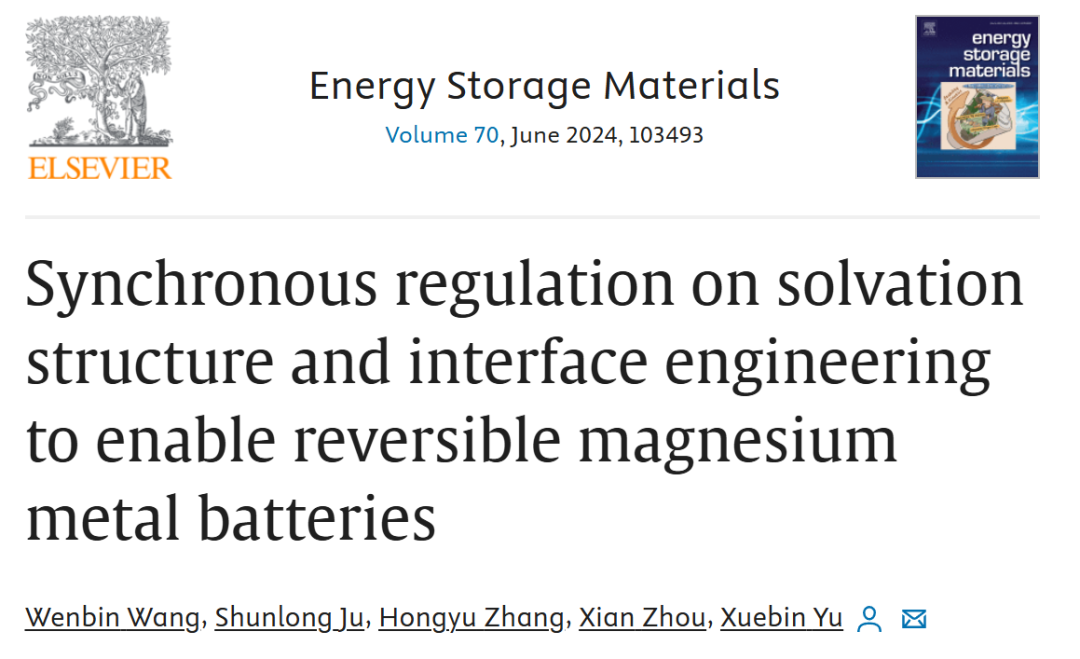​复旦EnSM：同步调控溶剂化结构和界面工程实现可逆的镁金属电池