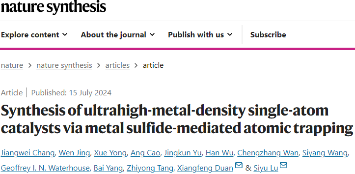 卢思宇&段镶锋，最新Nature Synthesis！