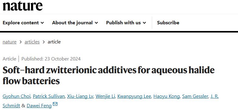 北京工业大学校友一作！液流电池，登顶Nature！