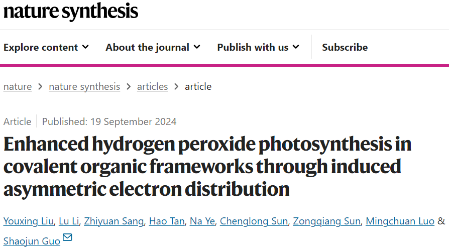 全球仅4人！刚获2024可持续发展青年科学家奖！郭少军团队，新发第4篇Nature Synthesis！