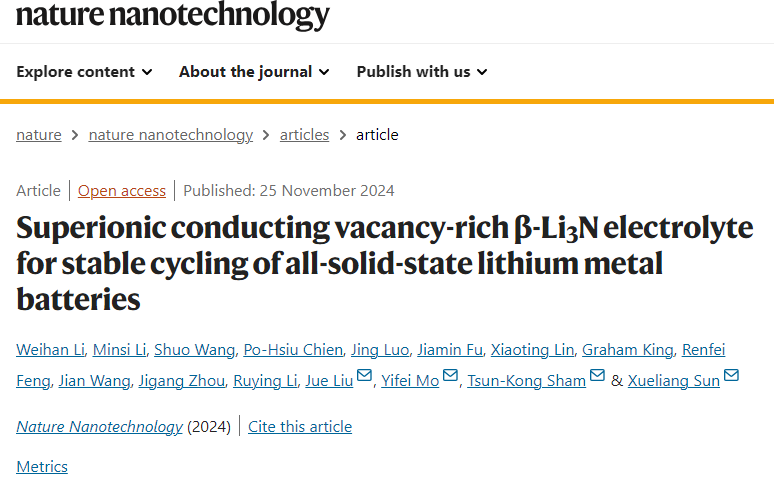 5000次以上！三院院士孙学良，重磅Nature Nanotechnology！全固态锂金属电池！