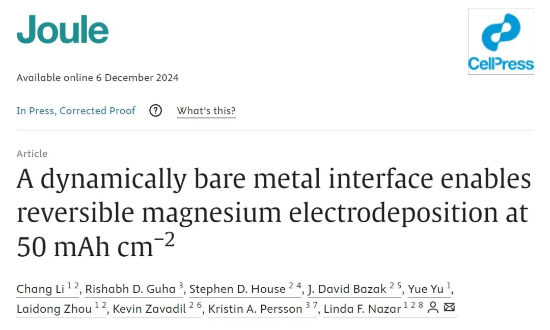 50 mAh/cm²！锂电大佬​Linda F. Nazar，最新Joule！